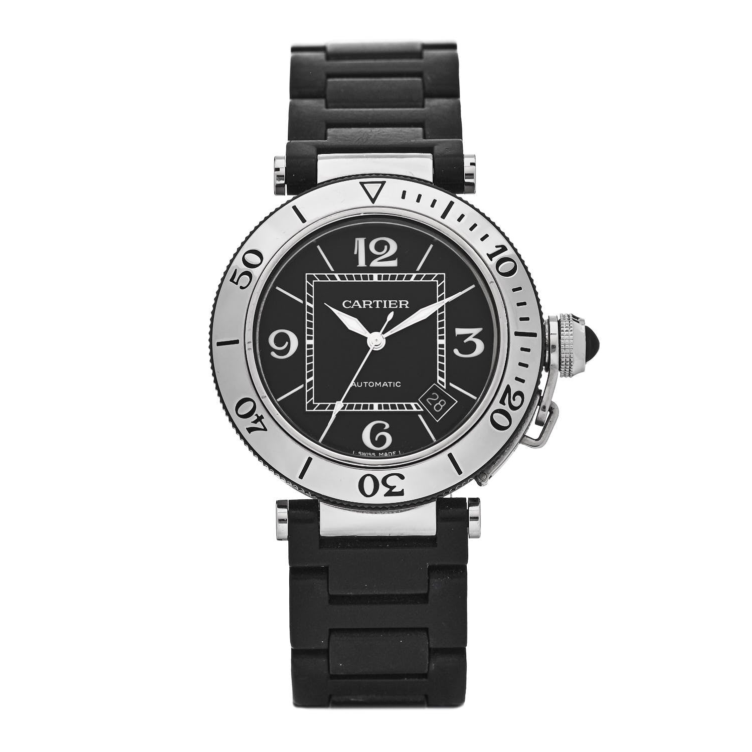 Cartier Stainless Steel Rubber 40mm Pasha C Seatimer Automatic Watch Black 1 of 4