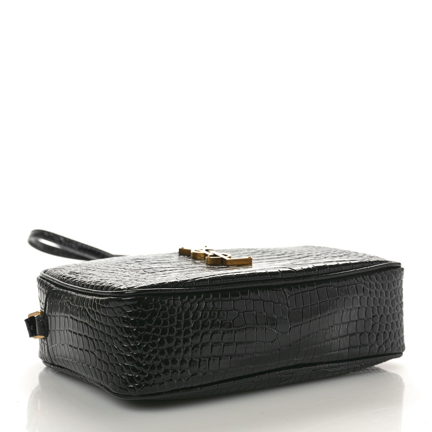 Saint Laurent Patent Calfskin Crocodile Embossed Monogram Lou Camera Bag Black 4 of 10