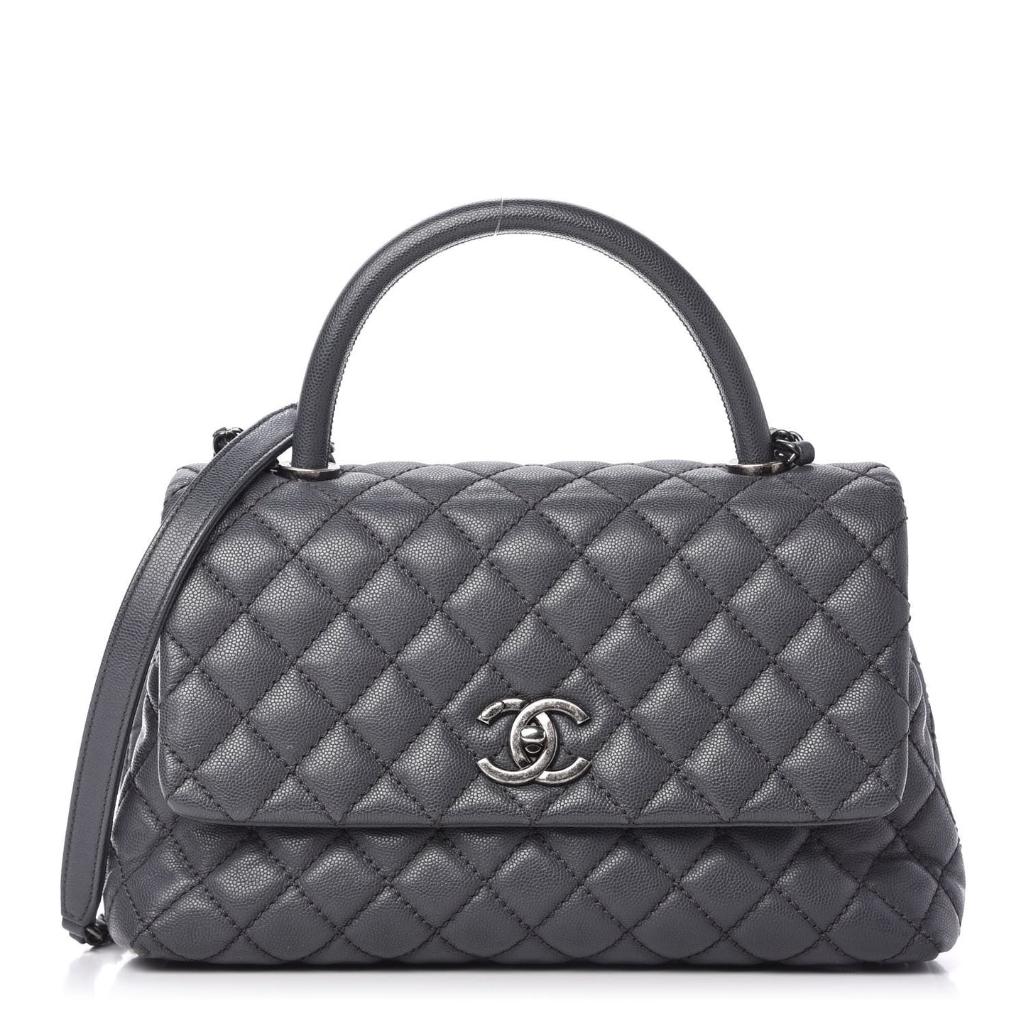 Caviar Quilted Small Coco Handle Flap Gray