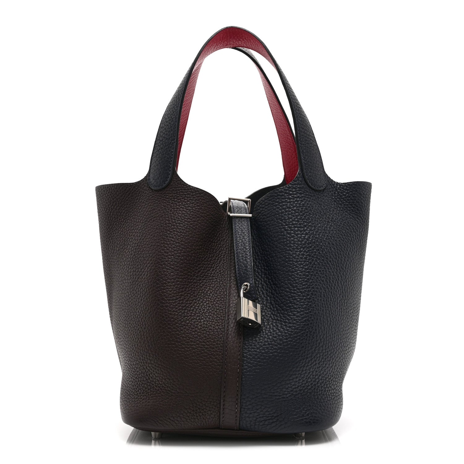 Hermes Taurillon Clemence Casaque Picotin Lock 22 MM Bleu Nuit Framboise Rouge Sellier 1 of 11