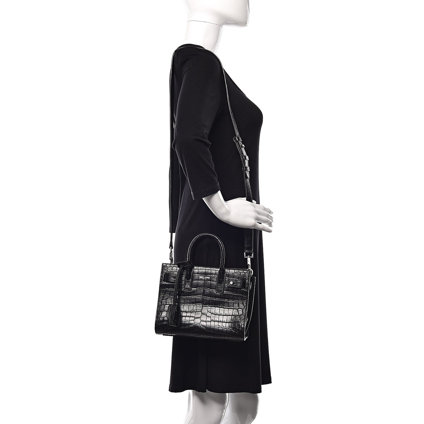 Calfskin Crocodile Embossed Nano Supple Sac De Jour Black