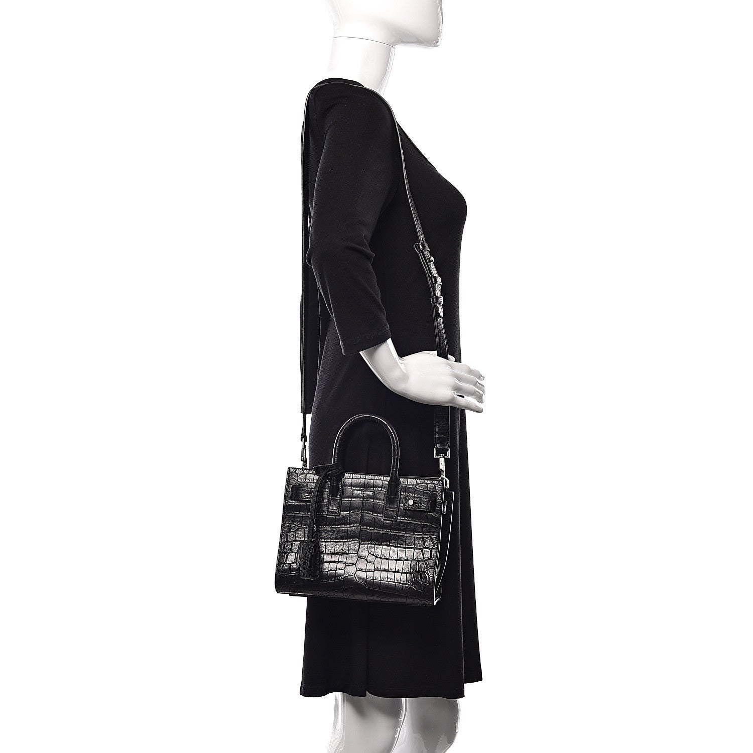 Saint Laurent Calfskin Crocodile Embossed Nano Supple Sac De Jour Black 2 of 10