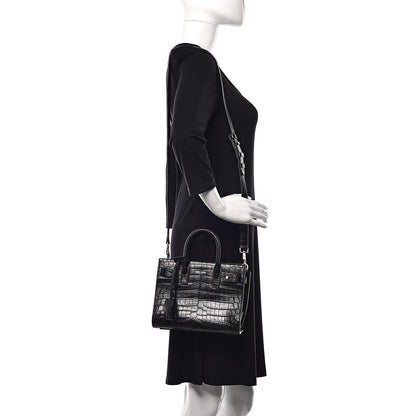Saint Laurent Calfskin Crocodile Embossed Nano Supple Sac De Jour Black 2 of 10