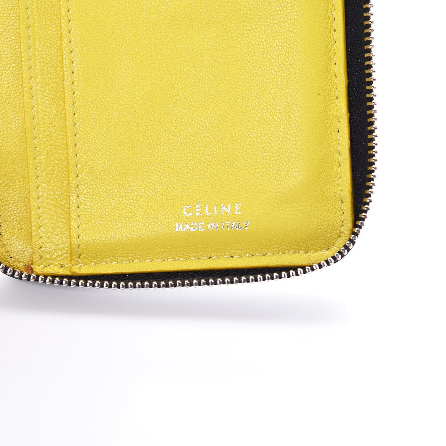Celine Drummed Calfskin Zip Around Multifunction Wallet Black Citron 6 of 9