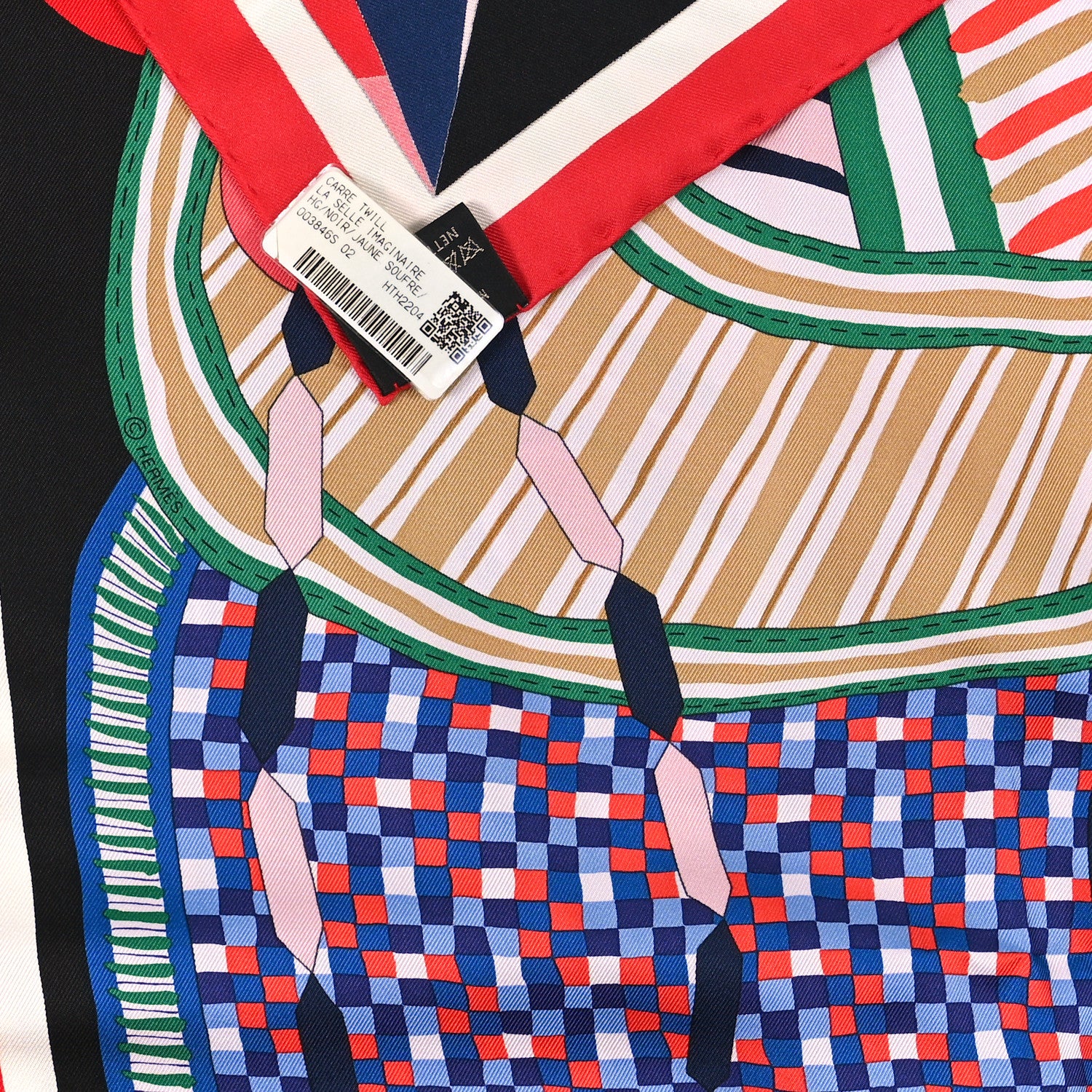 Hermes Silk La Selle Imaginaire Scarf 90 Black Jaune Soufre 3 of 3