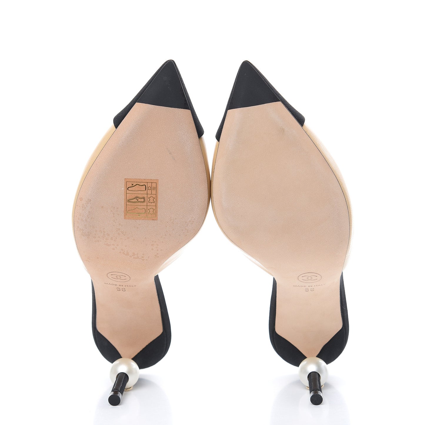 Goatskin Grosgrain Cap Toe Pearl Mule 36 Beige Black