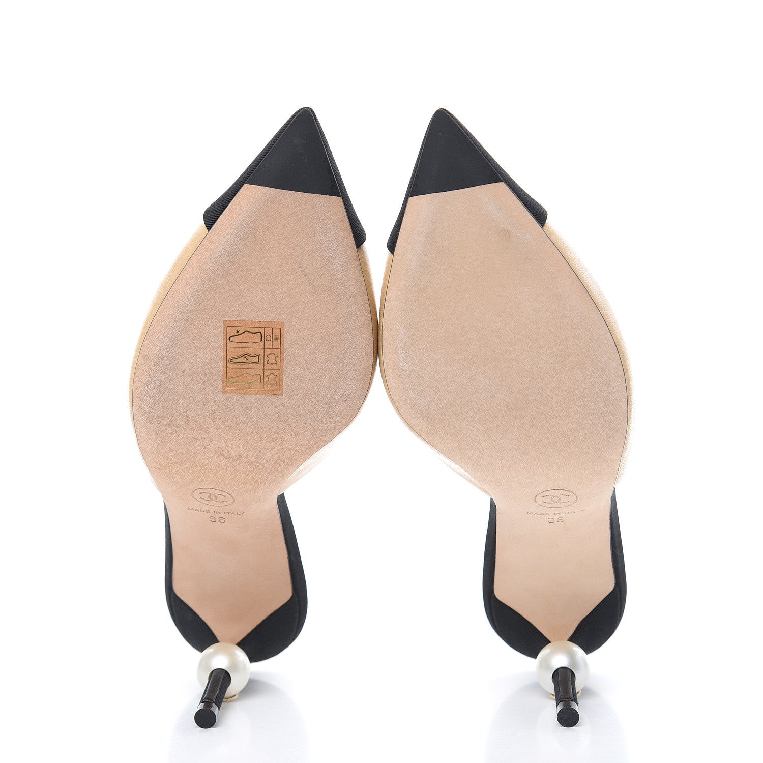 Chanel Goatskin Grosgrain Cap Toe Pearl Mule 36 Beige Black 5 of 11