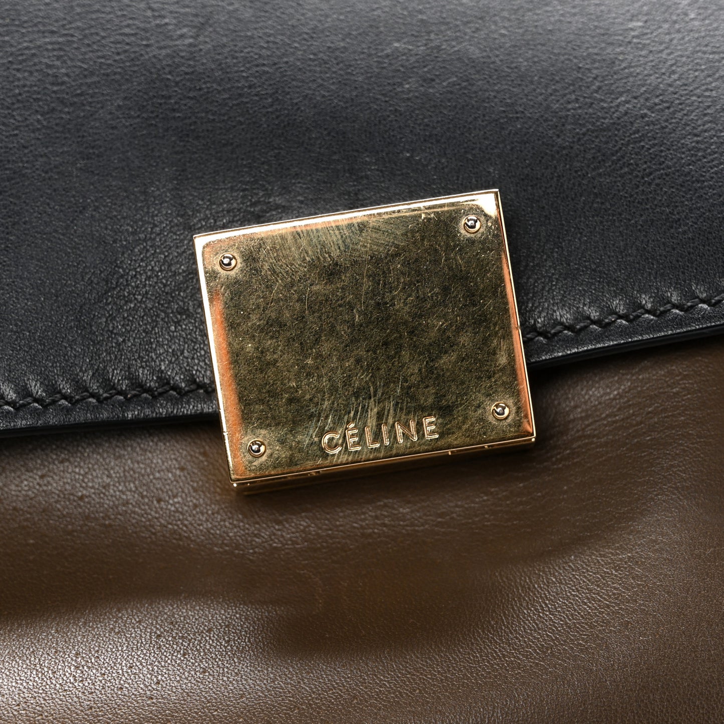Calfskin Suede Tri-color Large Trapeze Olive