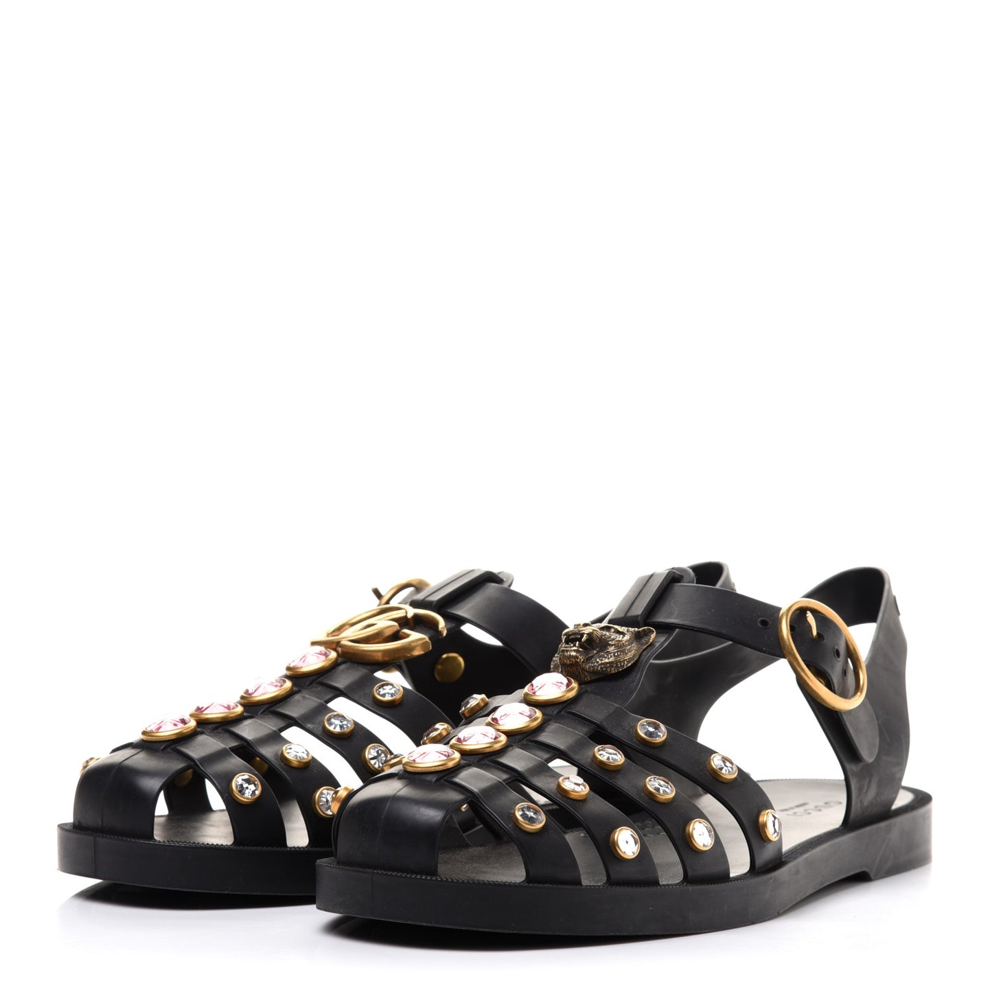 Rubber Crystal Womens Buckle Strap Sandals 35 Black