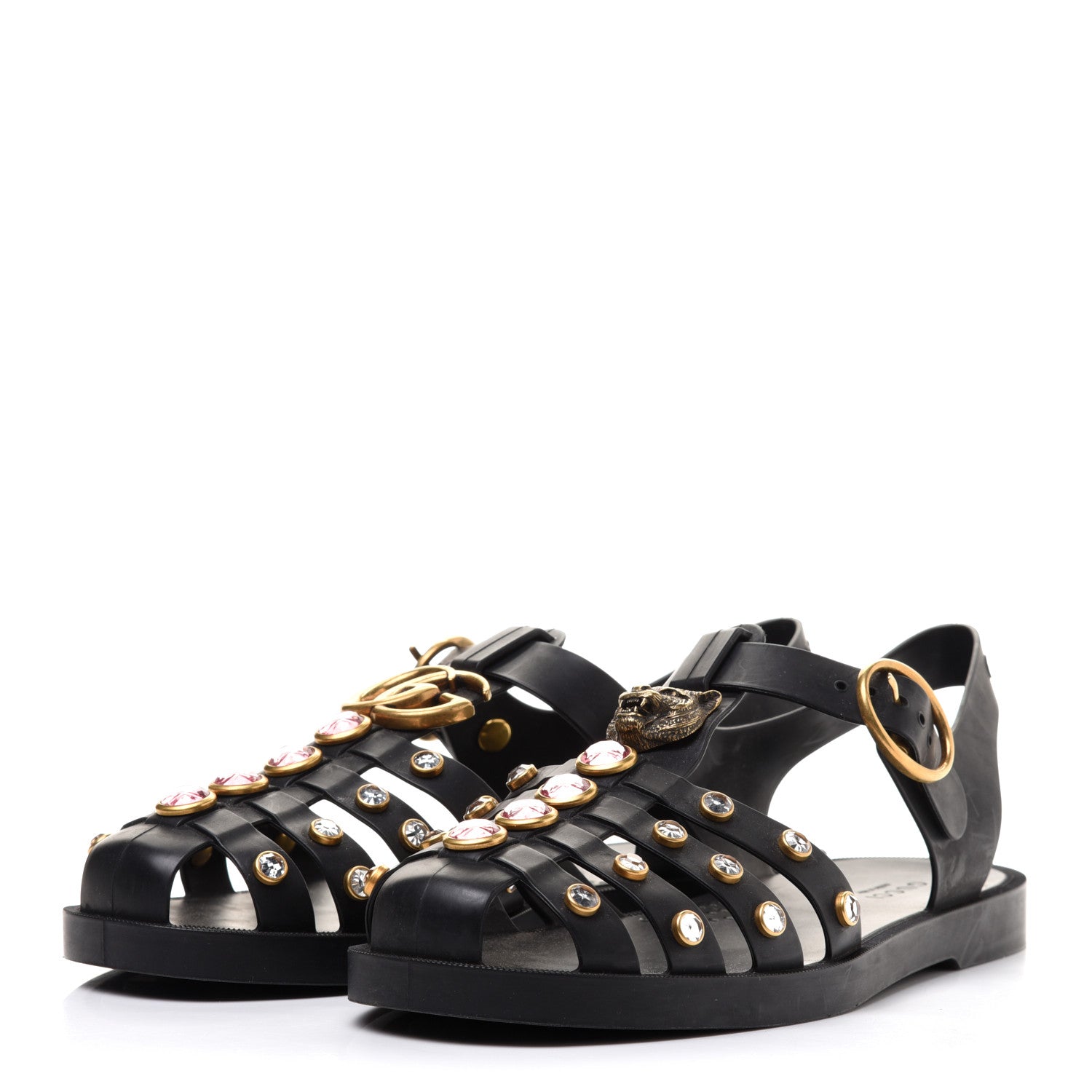 Gucci Rubber Crystal Womens Buckle Strap Sandals 35 Black 3 of 11