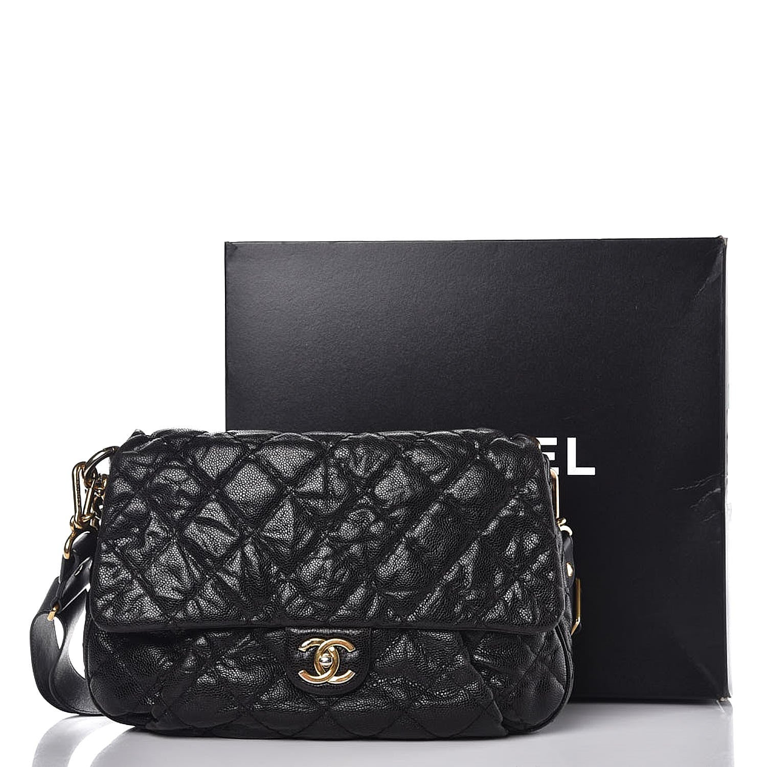 Chanel Crumpled Grained Calfskin Medium Coco Pleats Messenger Flap Black 9 of 9
