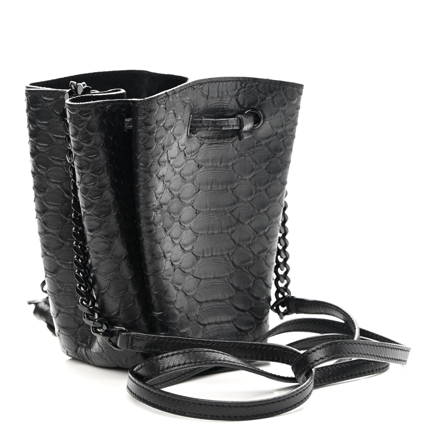 Calfskin Python Embossed Mini Monogram Bucket Crossbody Bag Black