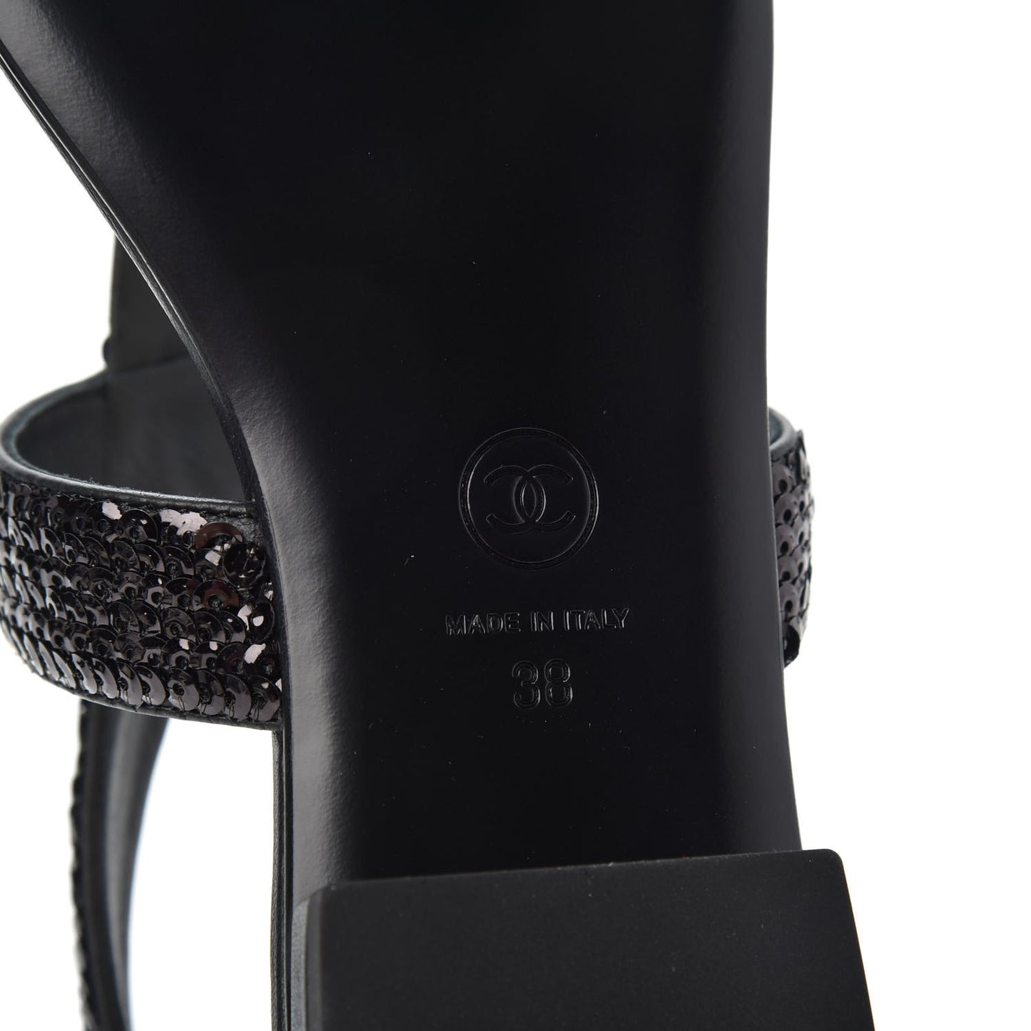Lambskin Sequin Pearl CC Thong Sandals 38 Black