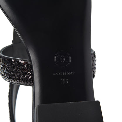 Chanel Lambskin Sequin Pearl CC Thong Sandals 38 Black 9 of 11