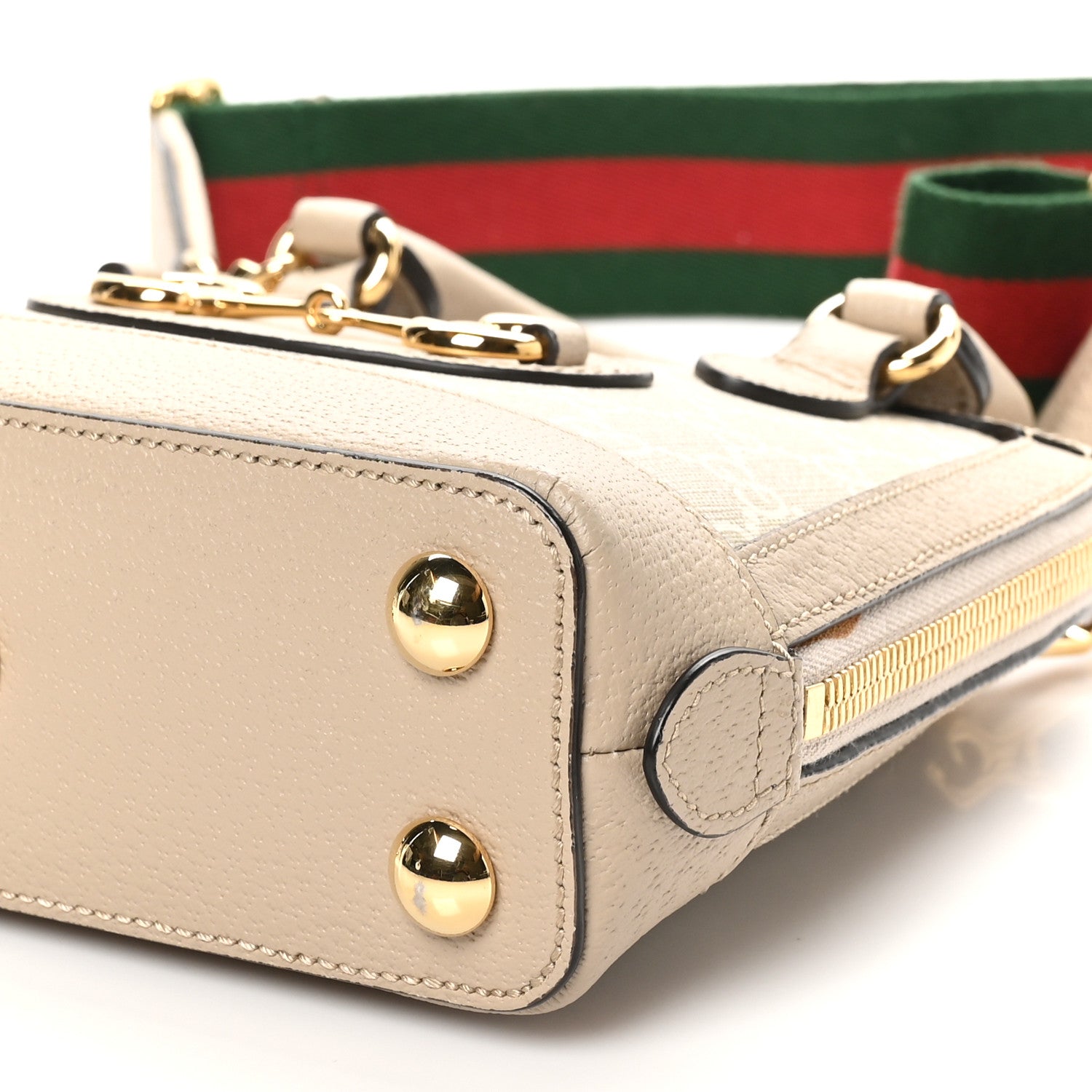 Gucci GG Supreme Monogram Textured Dollar Calfskin Mini Horsebit 1955 Top Handle Bag Beige Mystic White Oatmeal 10 of 10