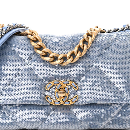 Chanel Sequin Quilted Medium Chanel 19 Flap Light Blue 8 of 12