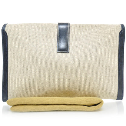 Hermes Toile Leather Jige PM Clutch Navy Bleu 2 of 8