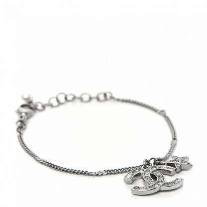 Chanel Metal Pearl Crystal Baguette CC Star Bracelet Silver 1 of 5
