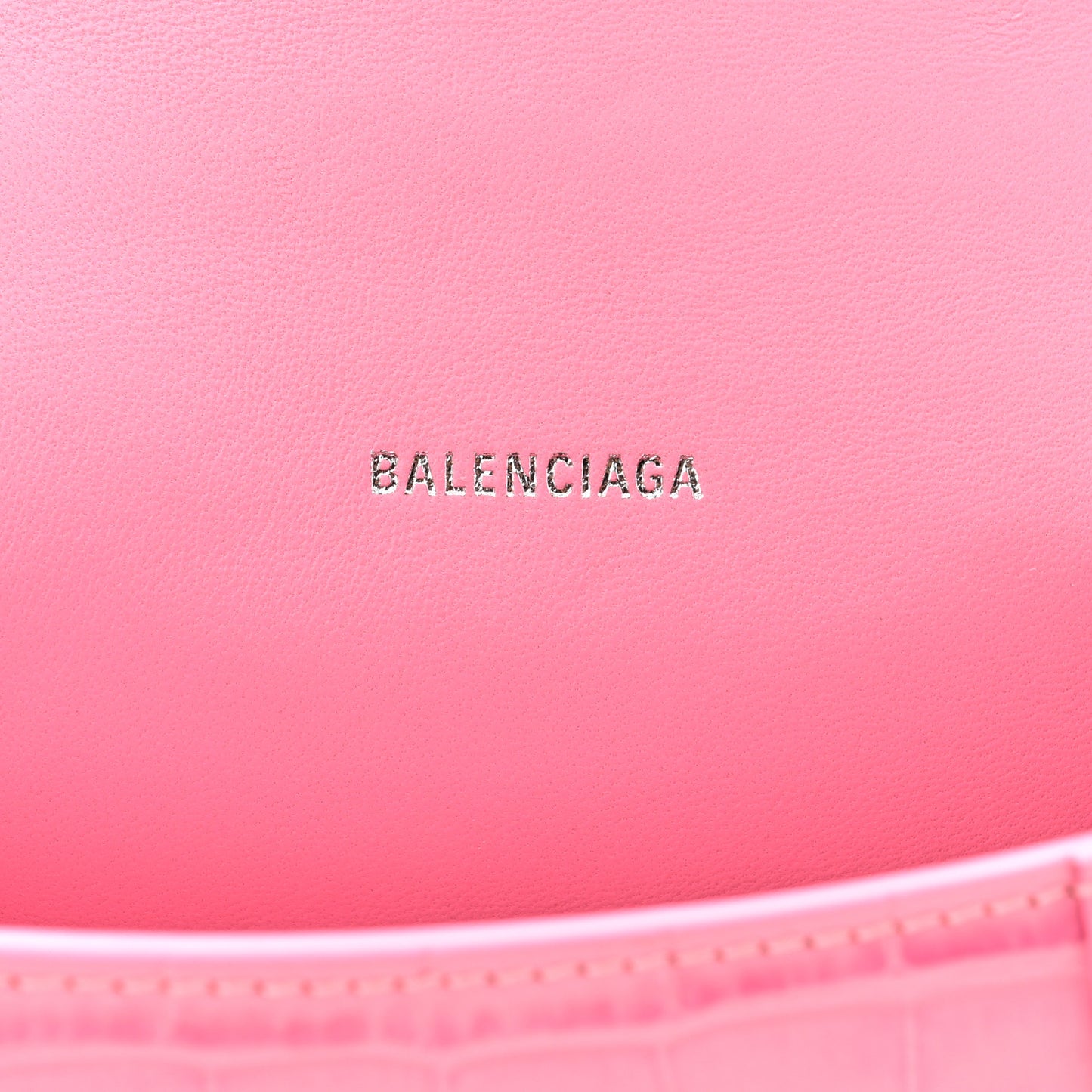 Shiny Calfskin Crocodile Embossed Hourglass Top Handle Bag XS Pink