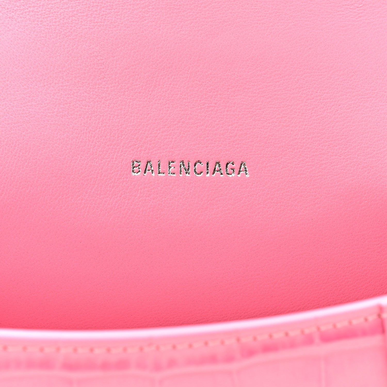 Balenciaga Shiny Calfskin Crocodile Embossed Hourglass Top Handle Bag XS Pink 6 of 11