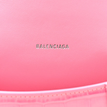 Balenciaga Shiny Calfskin Crocodile Embossed Hourglass Top Handle Bag XS Pink 6 of 11