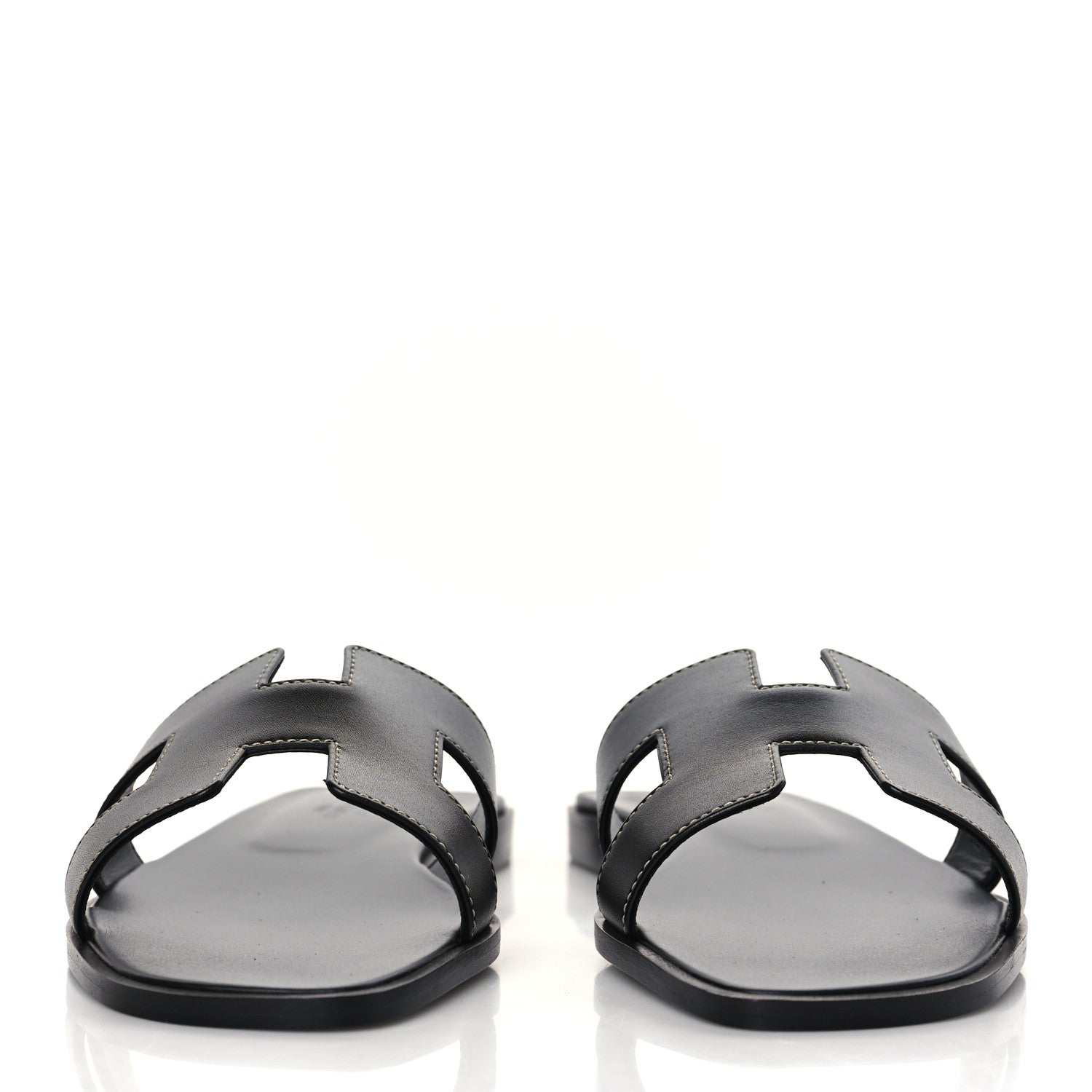 Hermes Box Calfskin Oran Sandals 38 Black 2 of 9