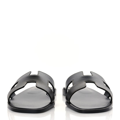 Hermes Box Calfskin Oran Sandals 38 Black 2 of 9