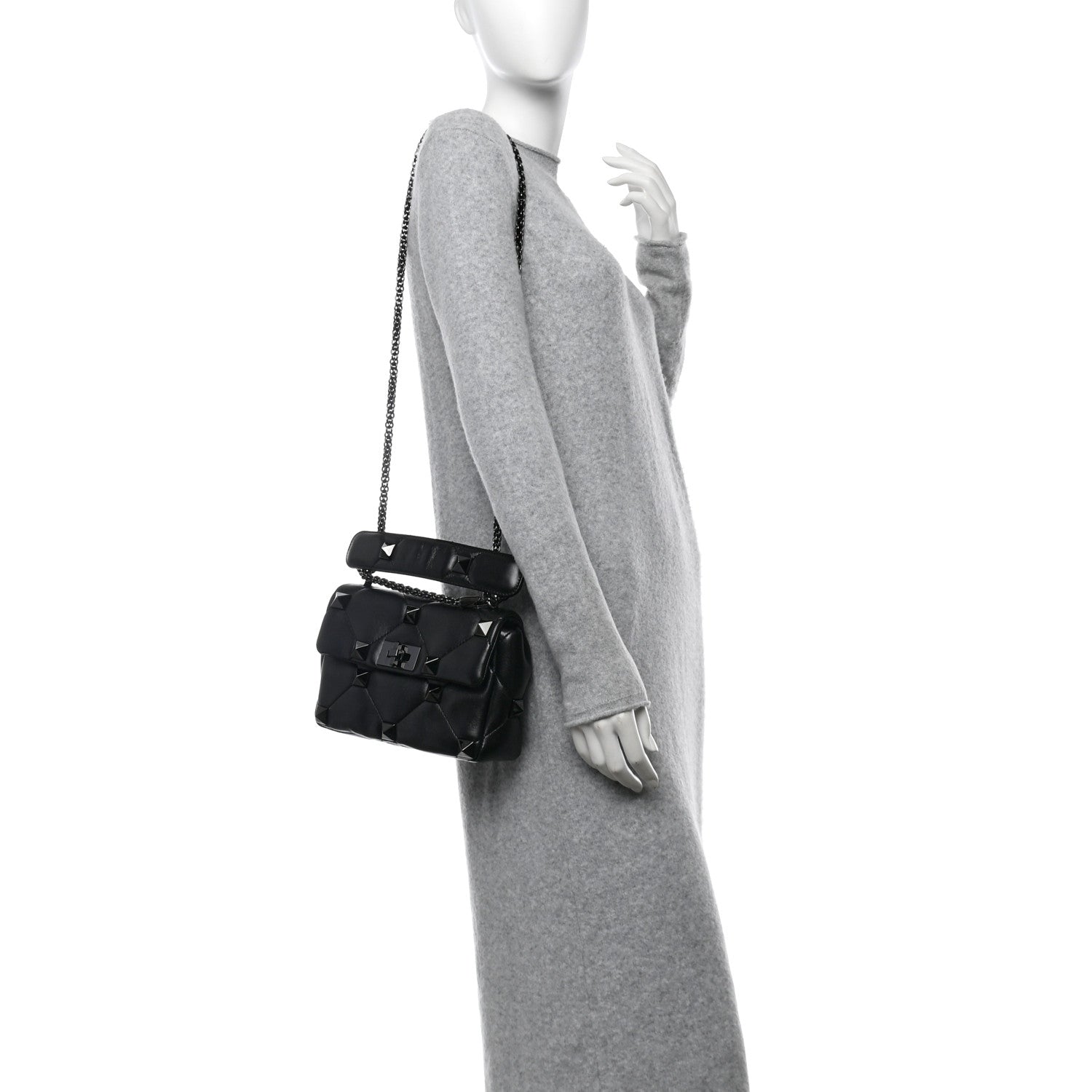 Valentino Garavani Nappa Monochrome Small Roman Stud Shoulder Bag Black 2 of 9