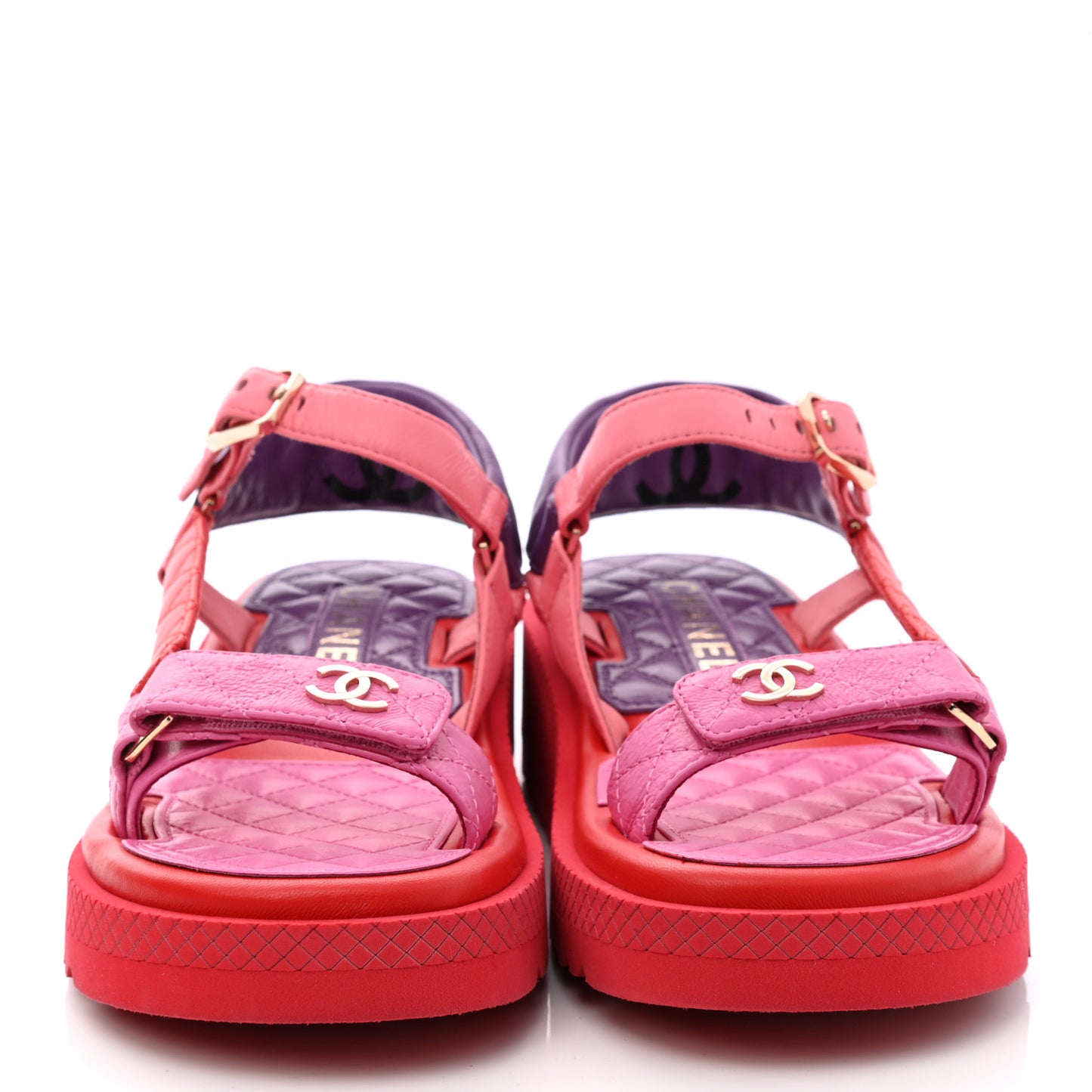 Lambskin Logo Platform Sandals 37 Red Purple Orange