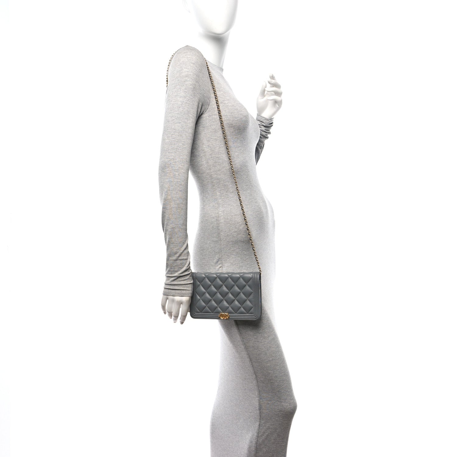 Chanel Lambskin Quilted Boy Wallet On Chain WOC Grey 3 of 10
