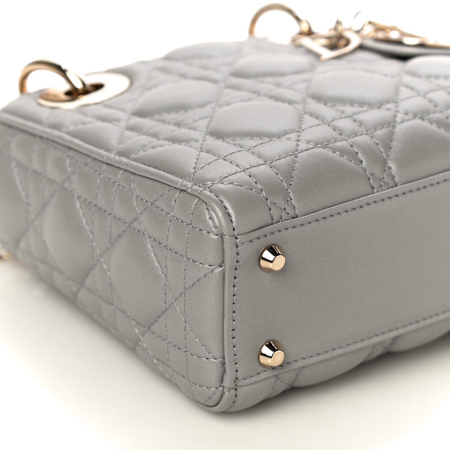 Metallic Lambskin Cannage Mini Lady Dior Grey