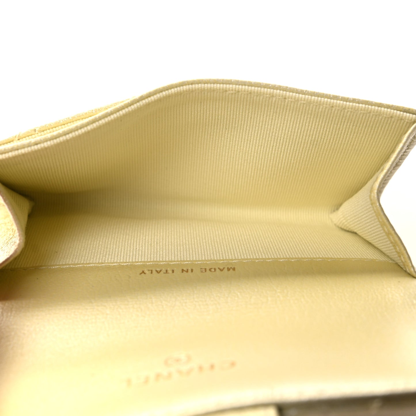 Cloudy Pearly Goatskin Quilted Flap Card Holder Wallet Light Yellow
