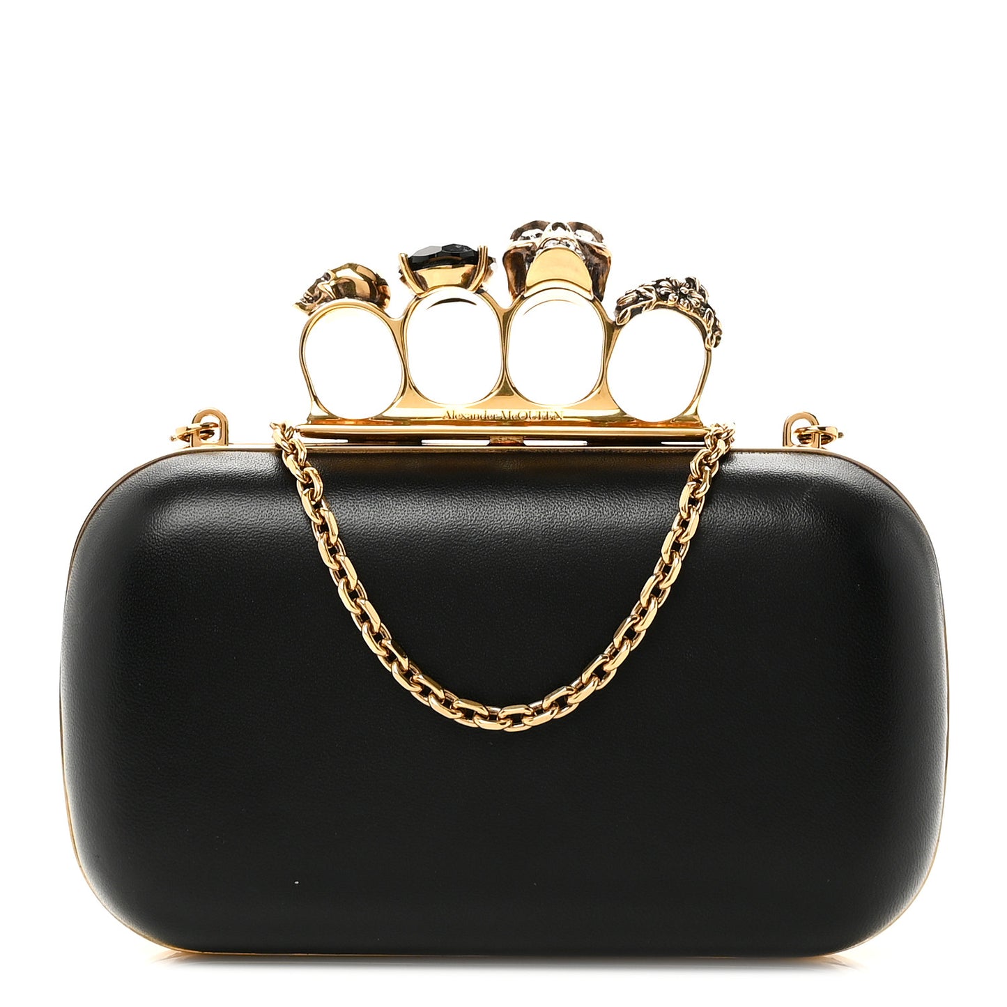 Nappa Skull Knuckle Duster Box Clutch Black