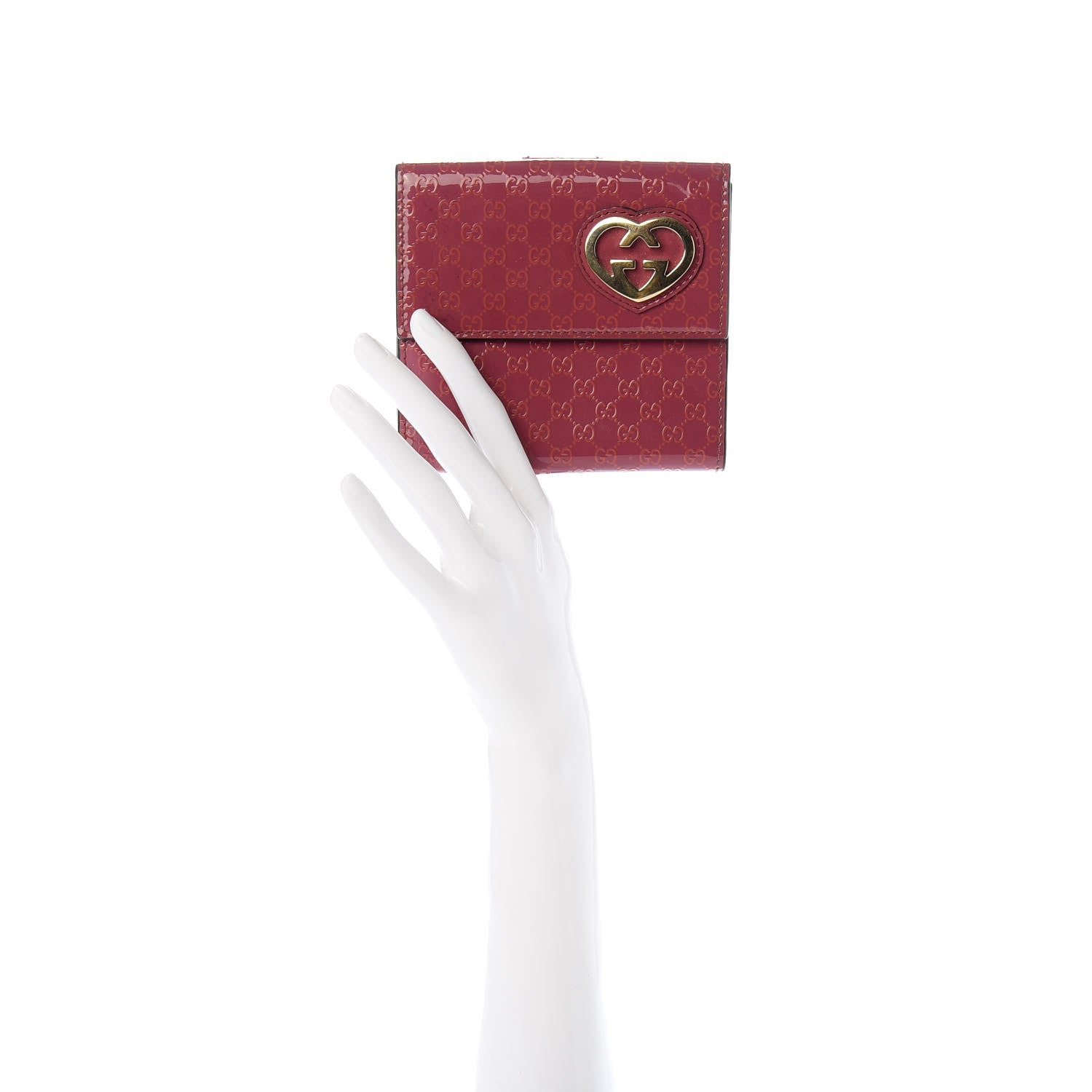 Gucci Patent Microguccissima Lovely Heart French Flap Wallet Red 2 of 11