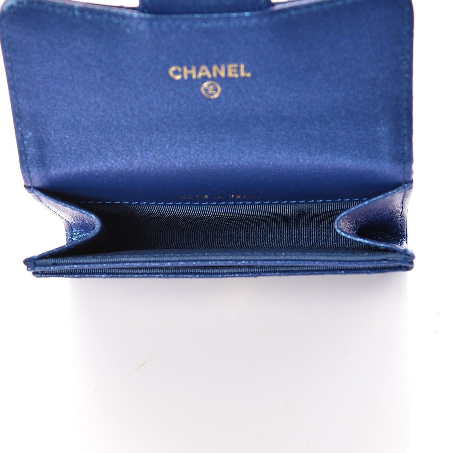 Glittered Aged Calfskin Quilted Reissue Card Holder Dark Blue