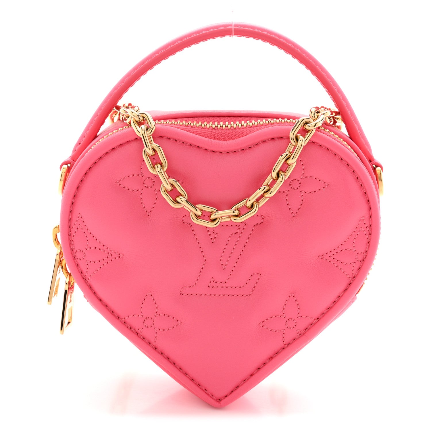 Louis Vuitton Calfskin Embroidered Monogram Pop My Heart Bag Pouch Dragon Fruit Pink 1 of 10