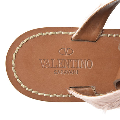 Valentino Garavani Calfskin Feather Rockstud Ankle Strap Flat Sandals 36 Tan Pink 7 of 9