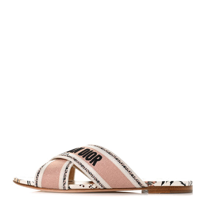 Christian Dior Canvas Rose Mutabilis Embroidered Dway Criss Cross Slide Sandals 37 Multicolor 1 of 8