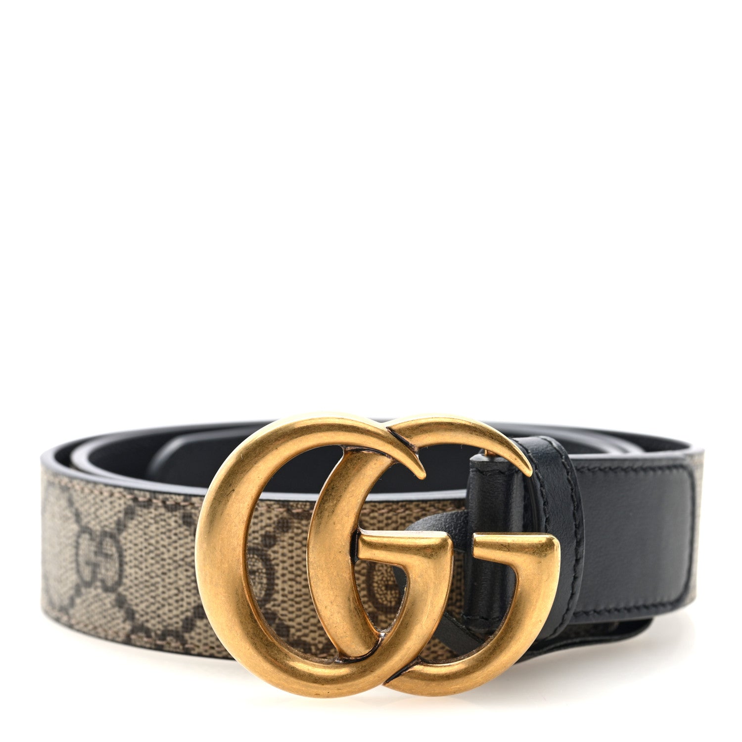 Gucci GG Supreme Monogram Matte Plutone Calfskin Double G 30mm Belt 85 34 Beige Ebony Black 1 of 4