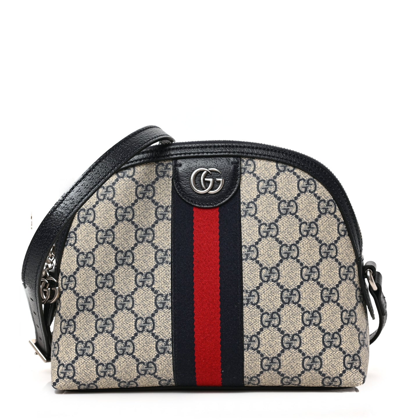 GG Supreme Monogram Textured Dollar Calfskin Web Small Ophidia Dome Shoulder Bag Beige Blue