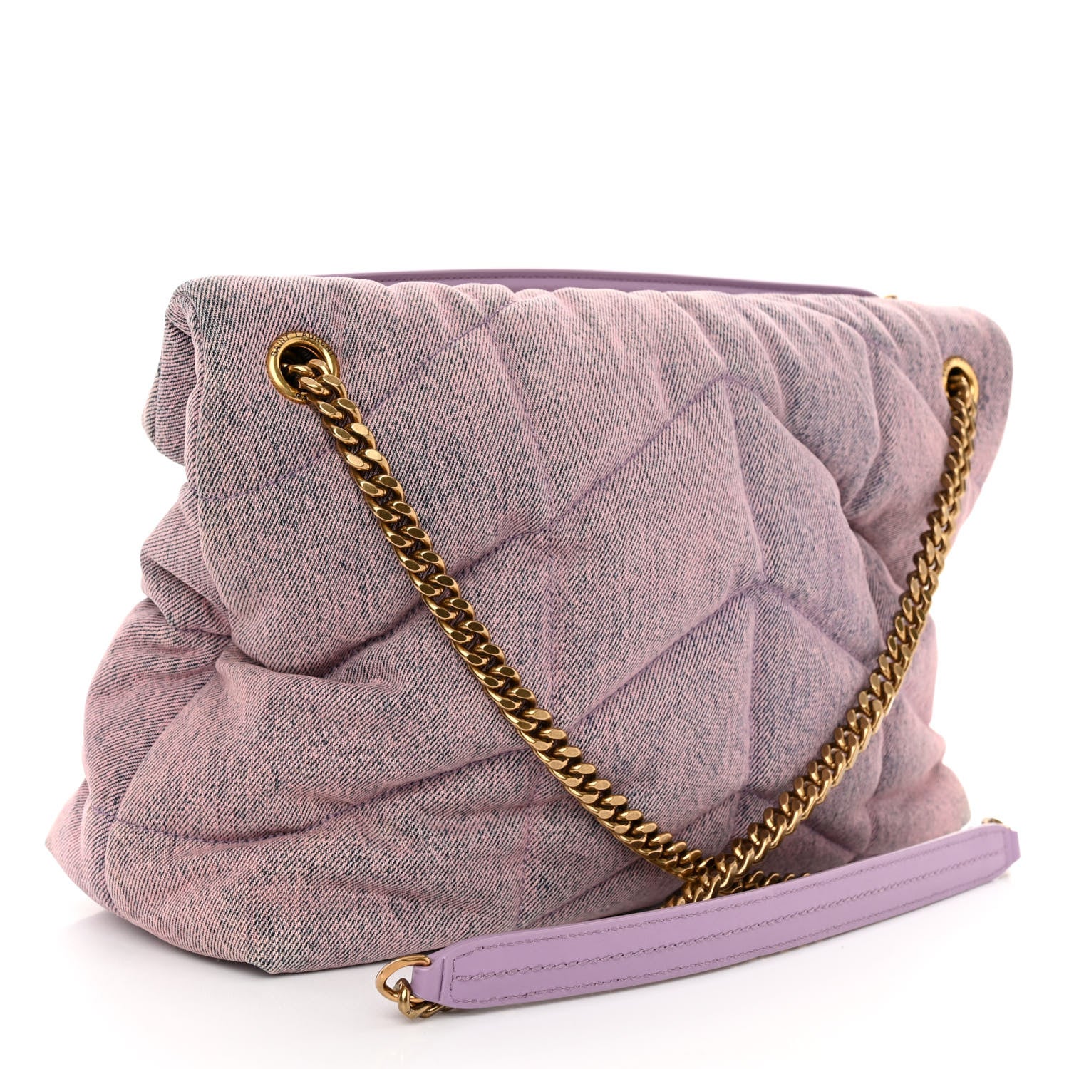 Saint Laurent Denim Quilted Medium Loulou Puffer Monogram Chain Satchel Bleached Lilac 3 of 9