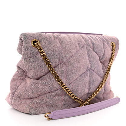 Saint Laurent Denim Quilted Medium Loulou Puffer Monogram Chain Satchel Bleached Lilac 3 of 9
