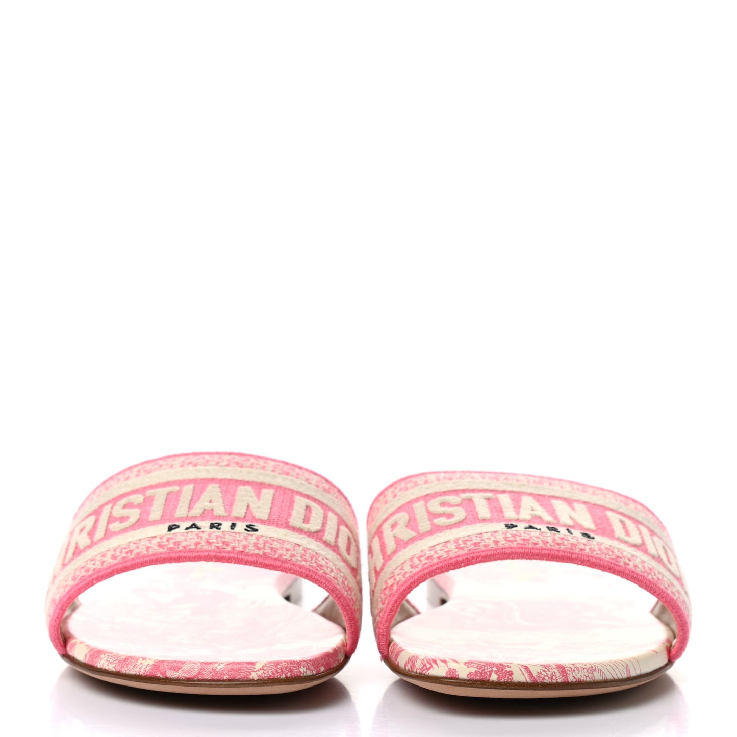 Canvas Toile de Jouy Embroidered Dway Flat Slide Sandals 37 Off White Pink