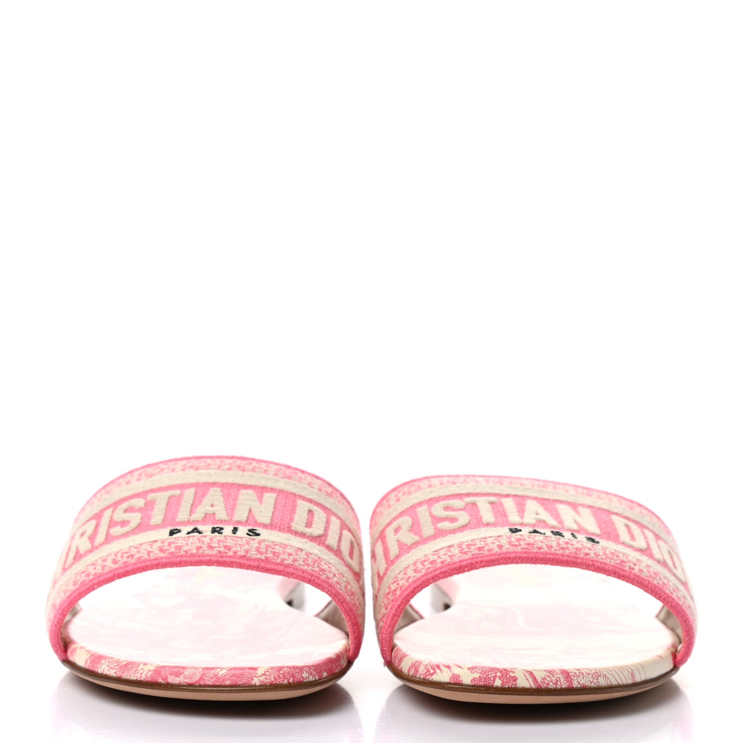 Christian Dior Canvas Toile de Jouy Embroidered Dway Flat Slide Sandals 37 Off White Pink 2 of 9