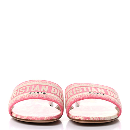 Christian Dior Canvas Toile de Jouy Embroidered Dway Flat Slide Sandals 37 Off White Pink 2 of 9