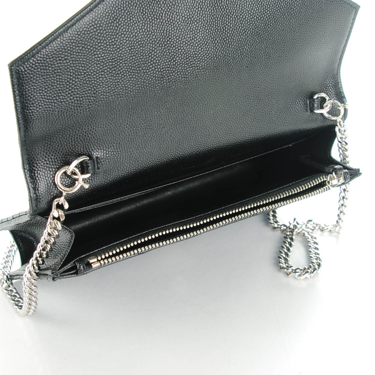 Saint Laurent Grain De Poudre Matelasse Chevron Monogram Envelope Chain Wallet Black 5 of 7