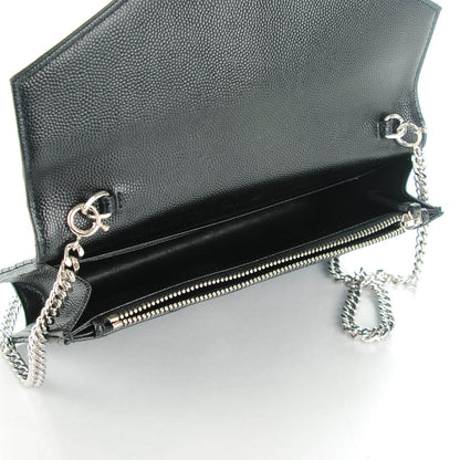 Saint Laurent Grain De Poudre Matelasse Chevron Monogram Envelope Chain Wallet Black 5 of 7