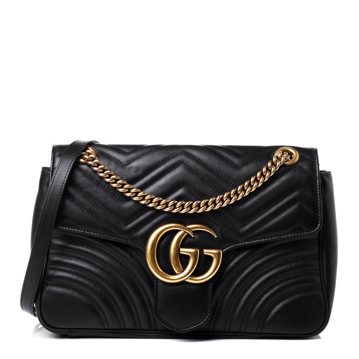 Gucci Calfskin Matelasse Medium GG Marmont Shoulder Bag Black 1 of 4