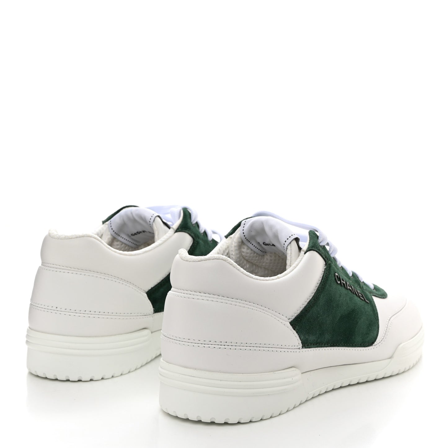 Calfskin Suede Calfskin Logo Womens Sneakers 37.5 White Dark Green