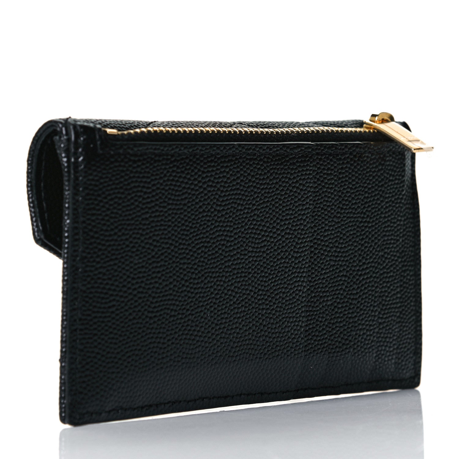 Saint Laurent Grain De Poudre Matelasse Chevron Monogram Compact Wallet Black 3 of 6
